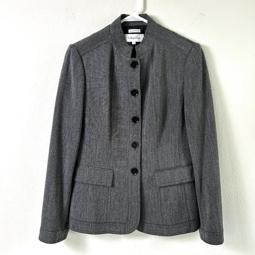 Calvin Klein‎ Blazer Womens Size 6 Black Button Up Pockets Lined Career Jacket